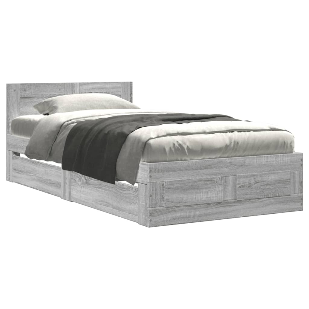 Bedframe met hoofdbord bewerkt hout grijs sonoma 75x190 cm