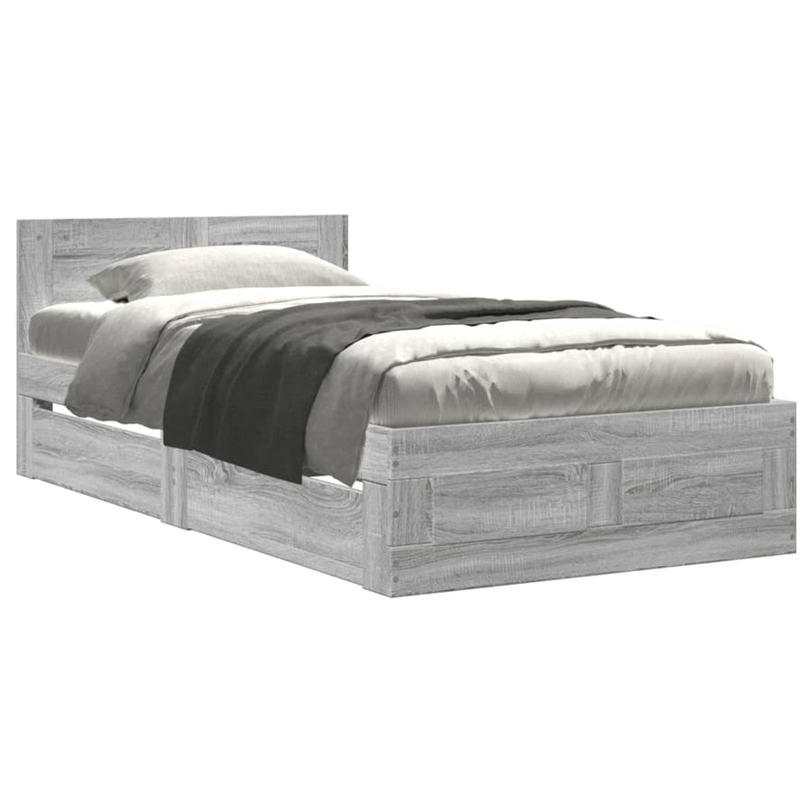 Bedframe met hoofdbord bewerkt hout grijs sonoma 75x190 cm