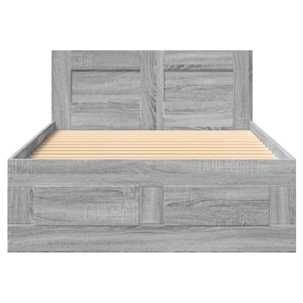 Bedframe met hoofdbord bewerkt hout grijs sonoma 75x190 cm