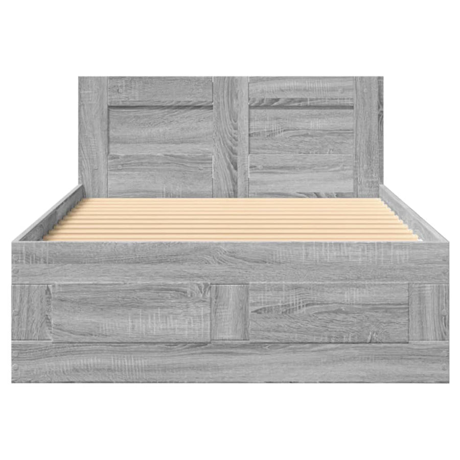 Bedframe met hoofdbord bewerkt hout grijs sonoma 75x190 cm