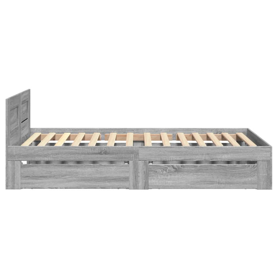 Bedframe met hoofdbord bewerkt hout grijs sonoma 75x190 cm