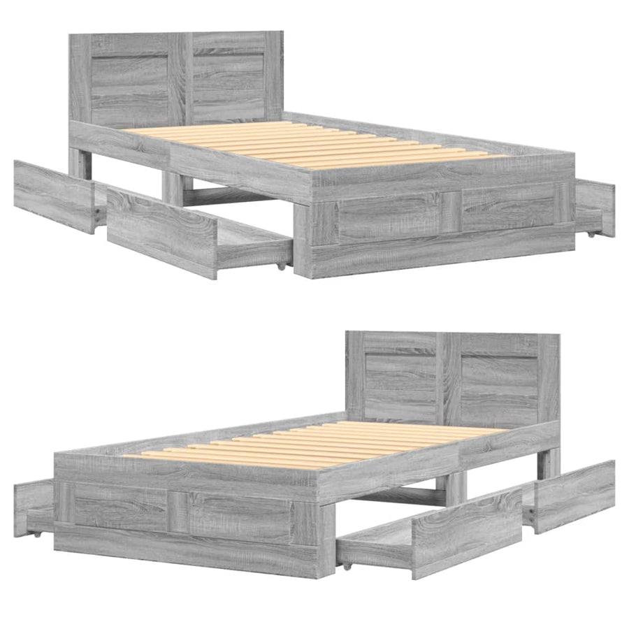 Bedframe met hoofdbord bewerkt hout grijs sonoma 75x190 cm