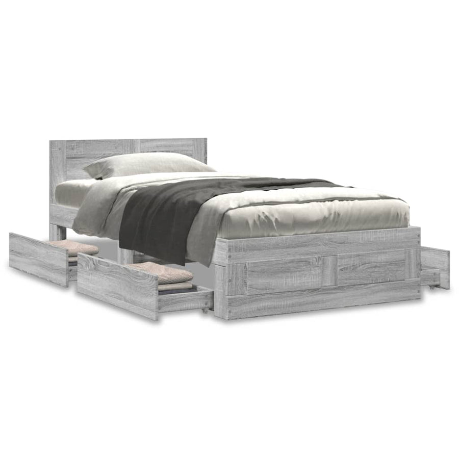 Bedframe met hoofdbord bewerkt hout grijs sonoma 75x190 cm