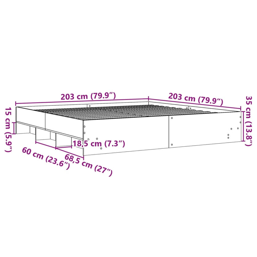 Bedframe bewerkt hout betongrijs 200x200 cm