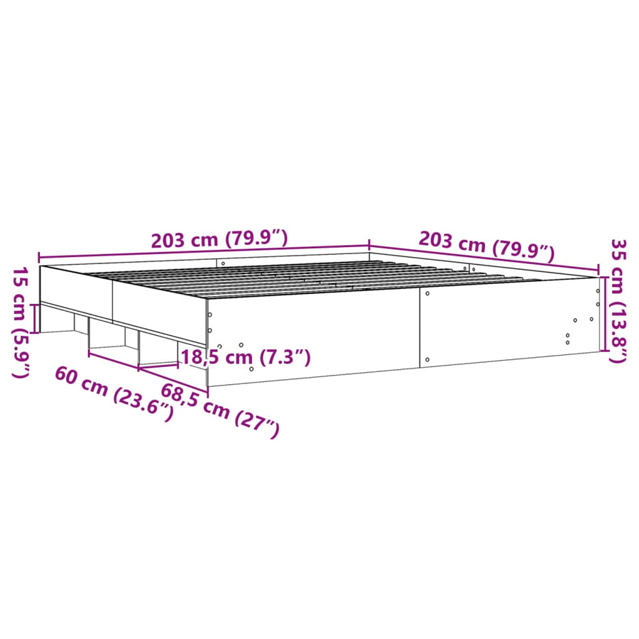 Bedframe bewerkt hout gerookt eikenkleurig 200x200 cm
