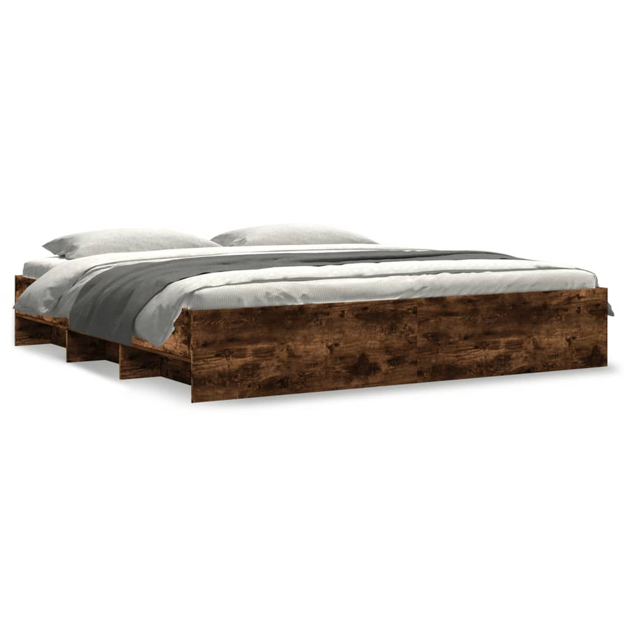 Bedframe bewerkt hout gerookt eikenkleurig 200x200 cm