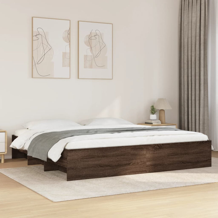 Bedframe bewerkt hout bruin eikenkleur 200x200 cm