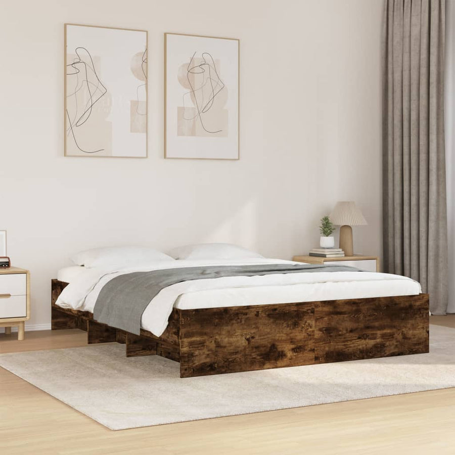 Bedframe bewerkt hout gerookt eikenkleurig 160x200 cm