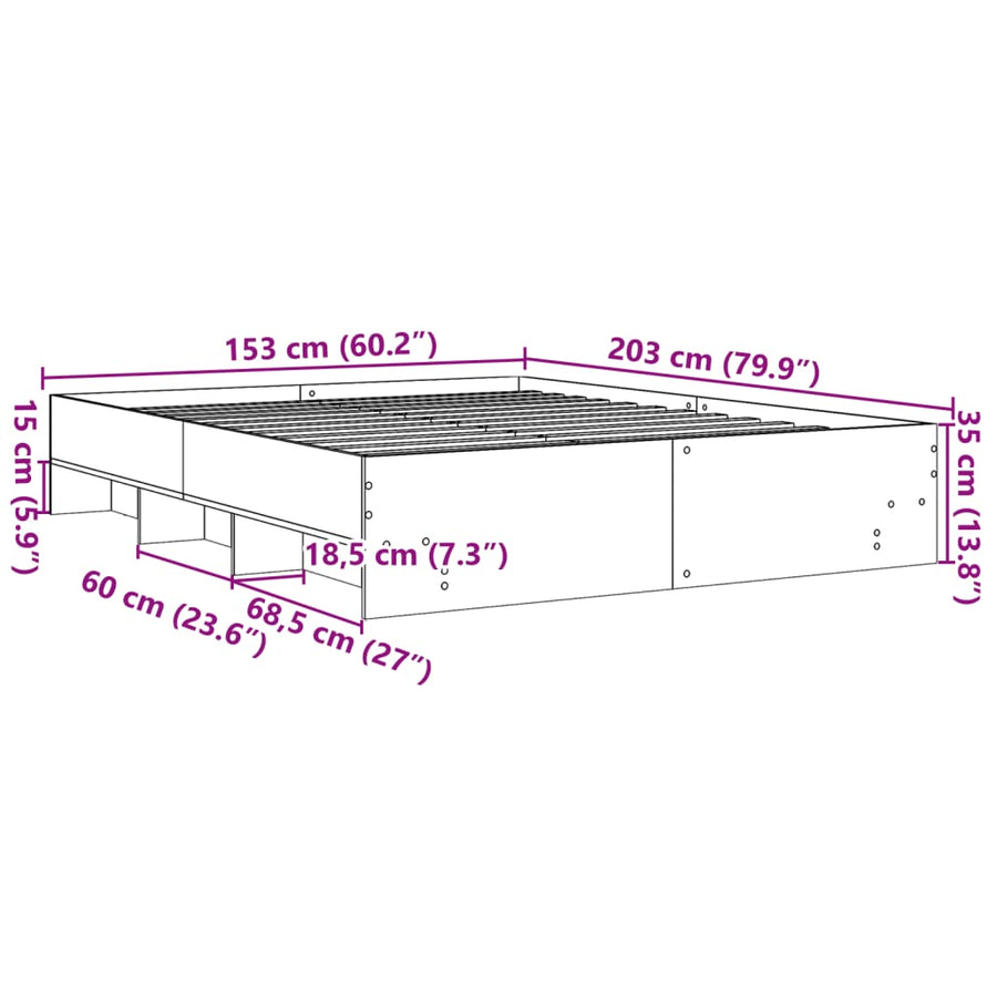 Bedframe bewerkt hout wit 150x200 cm
