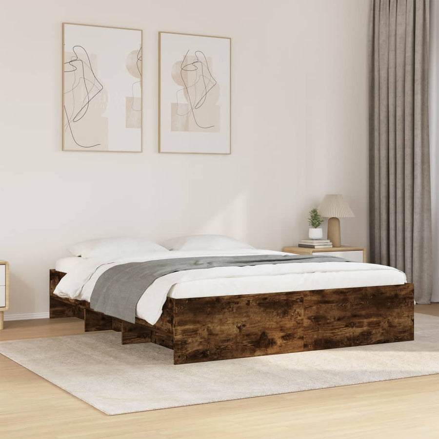 Bedframe bewerkt hout gerookt eikenkleurig 150x200 cm