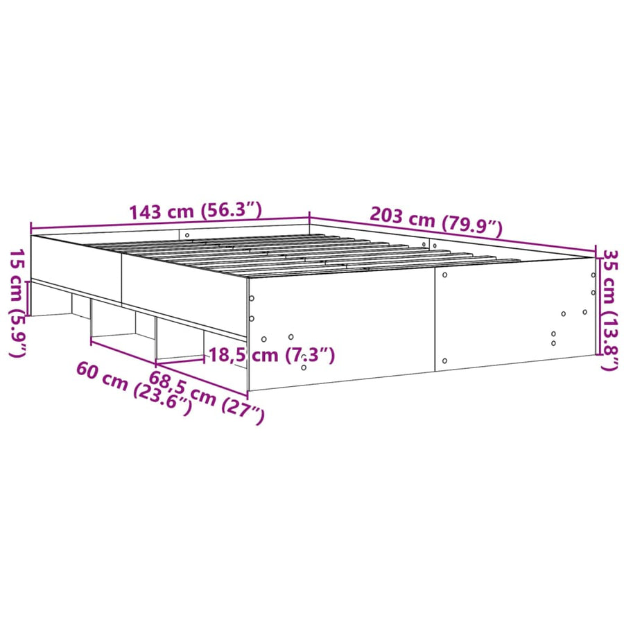 Bedframe bewerkt hout betongrijs 140x200 cm