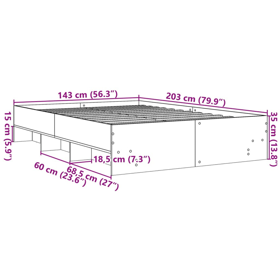 Bedframe bewerkt hout grijs sonoma eikenkleurig 140x200 cm