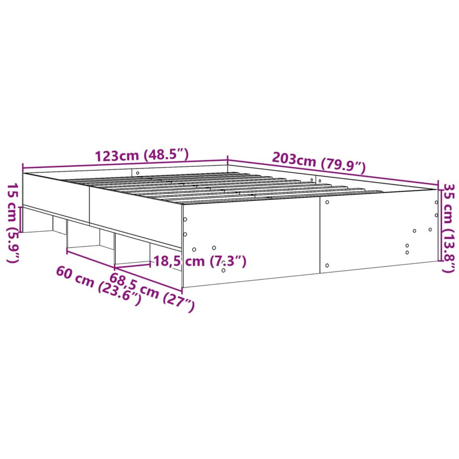 Bedframe massief hout wit 120x200 cm