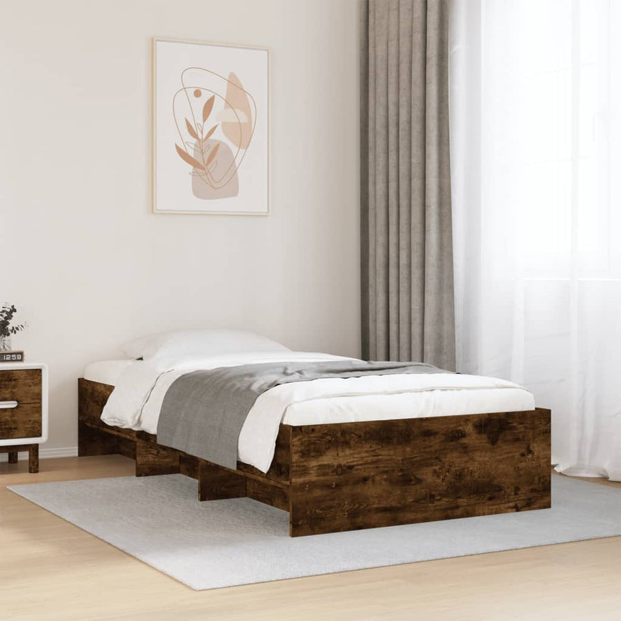 Bedframe bewerkt hout gerookt eikenkleurig 90x200 cm