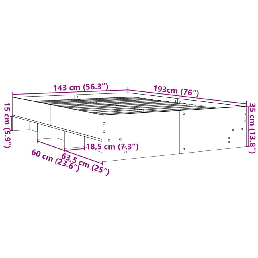 Bedframe bewerkt hout sonoma eikenkleurig 140x190 cm