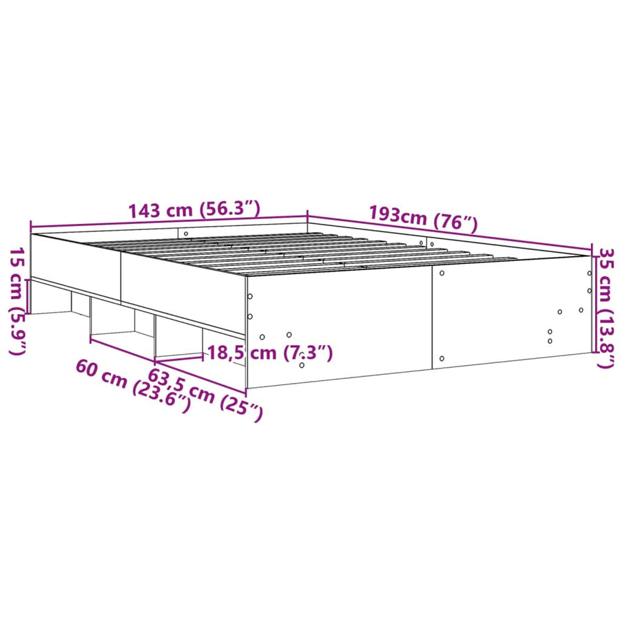 Bedframe bewerkt hout gerookt eikenkleurig 140x190 cm