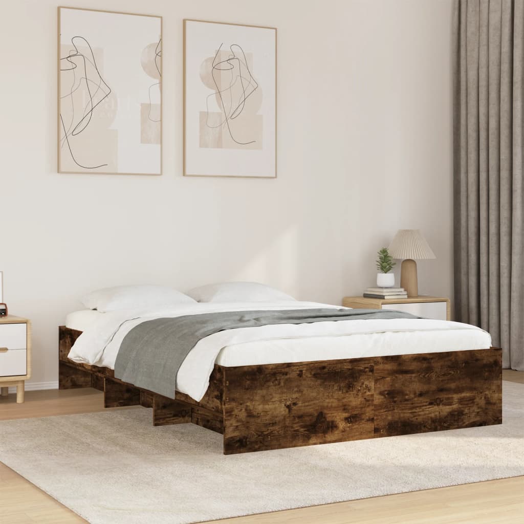 Bedframe bewerkt hout gerookt eikenkleurig 135x190 cm