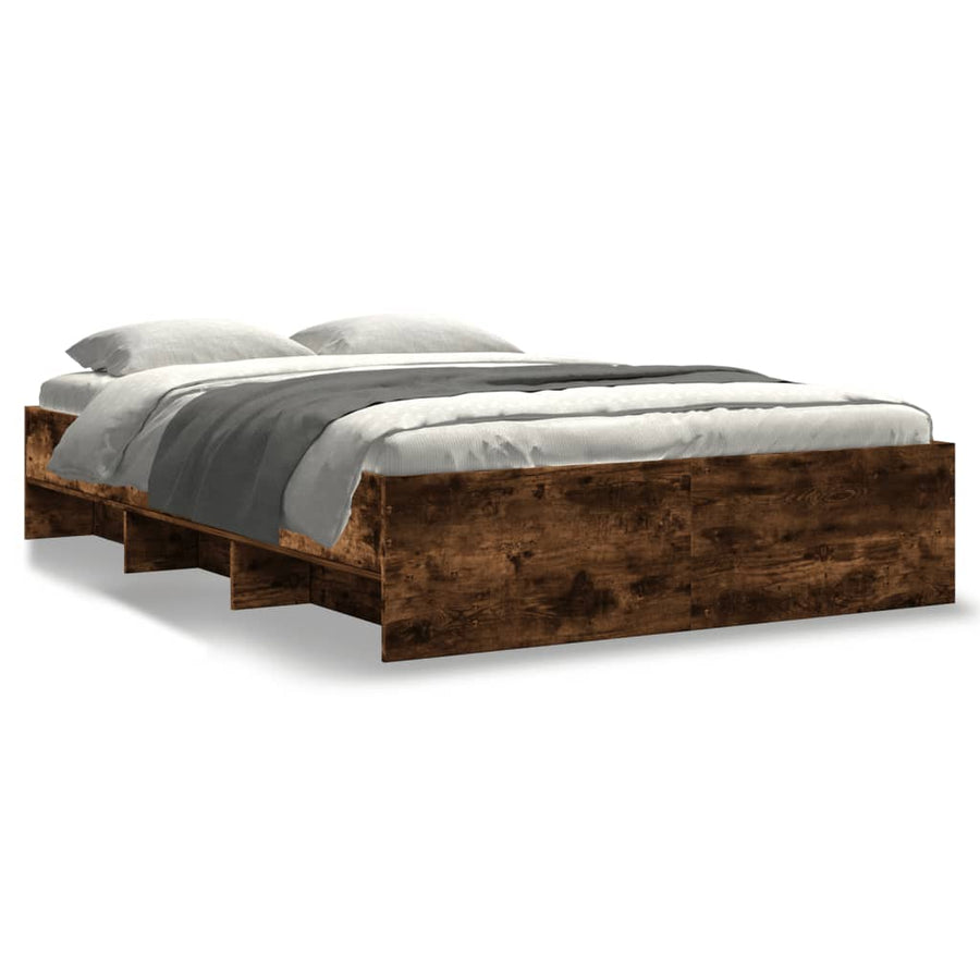 Bedframe bewerkt hout gerookt eikenkleurig 135x190 cm