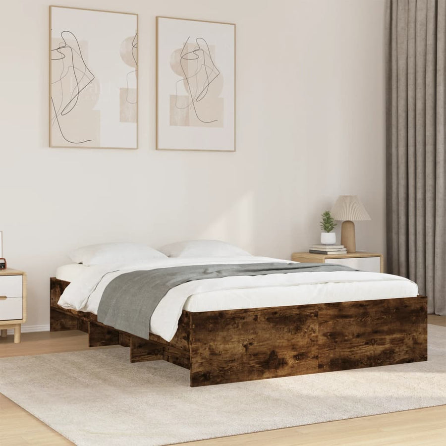 Bedframe bewerkt hout gerookt eikenkleurig 120x190 cm