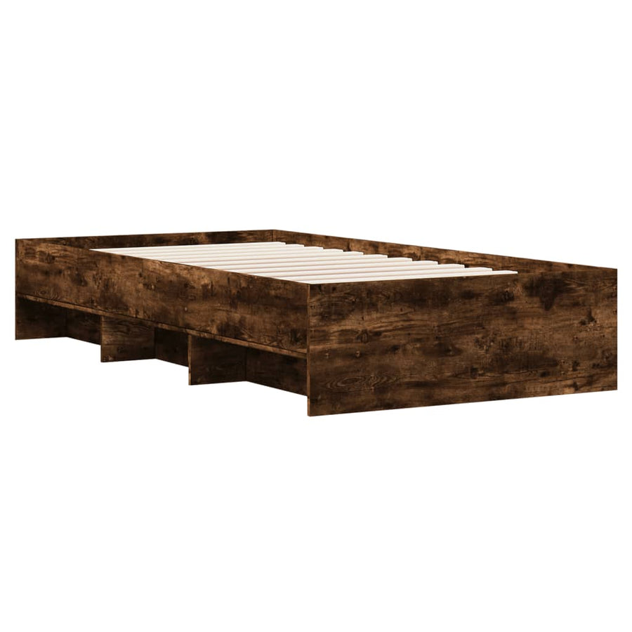 Bedframe bewerkt hout gerookt eikenkleurig 90x190 cm