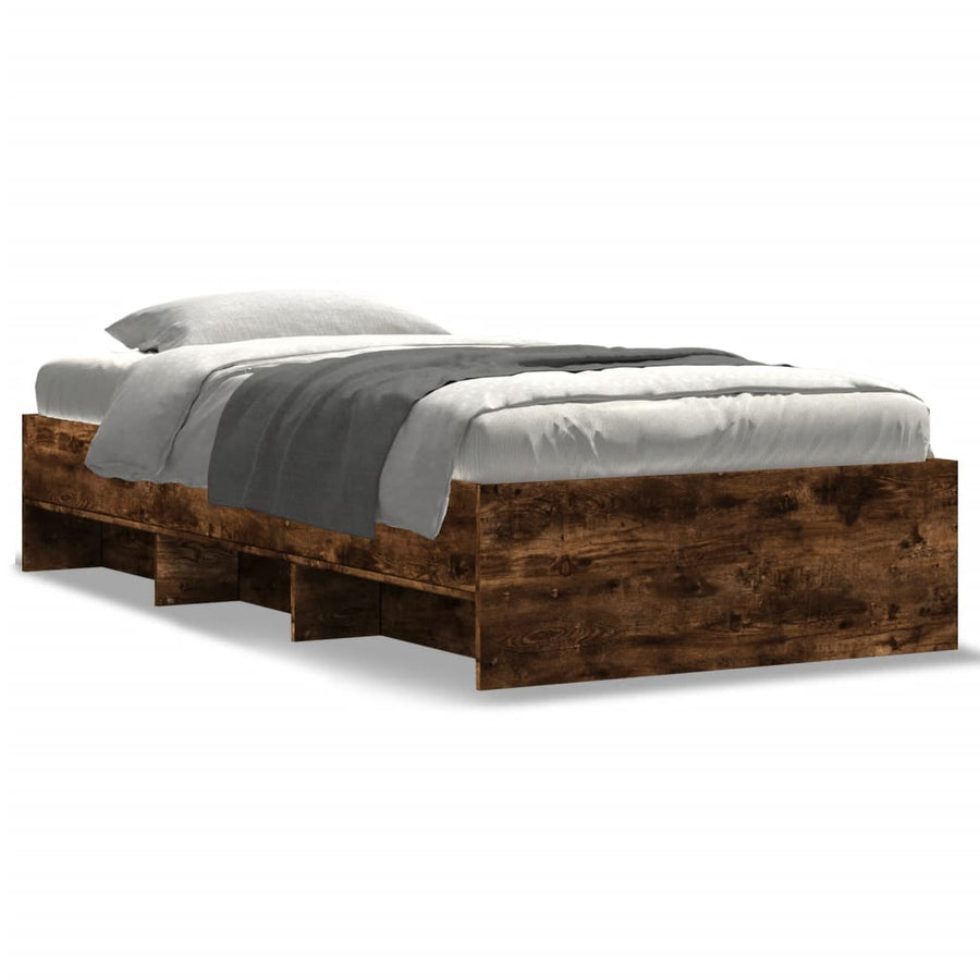 Bedframe bewerkt hout gerookt eikenkleurig 90x190 cm