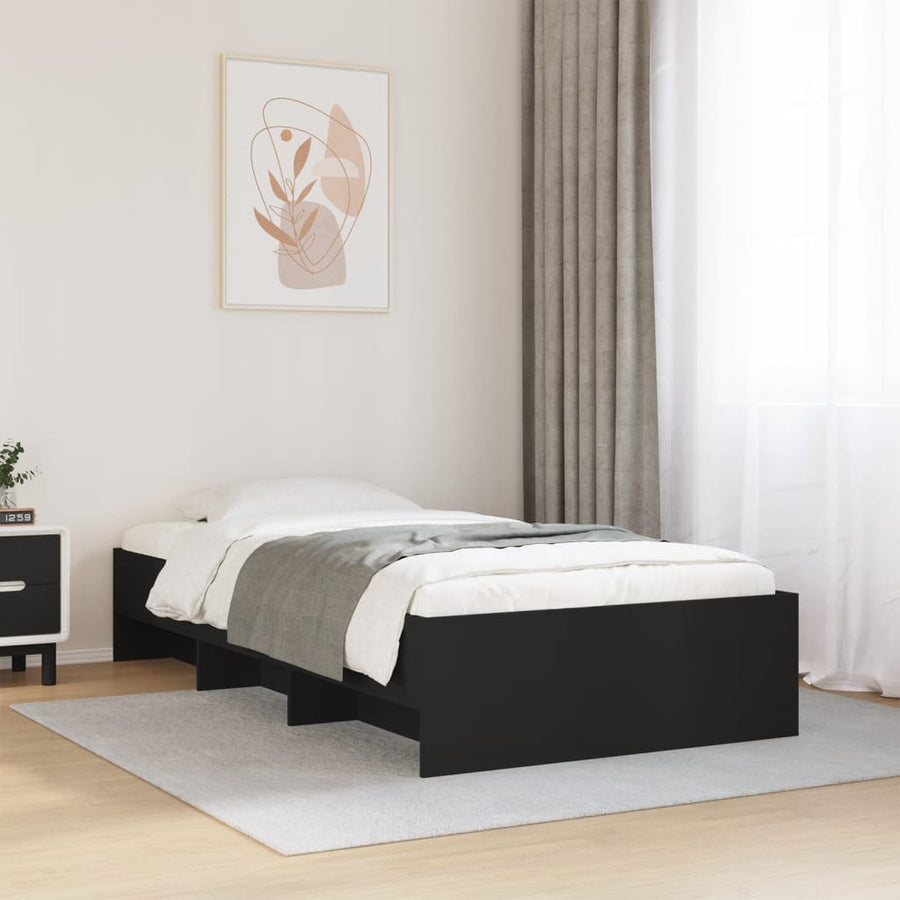 Bedframe bewerkt hout zwart 75x190 cm