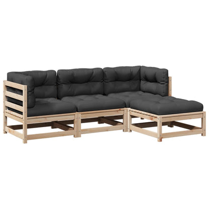 4-delige Loungeset met kussens massief grenenhout