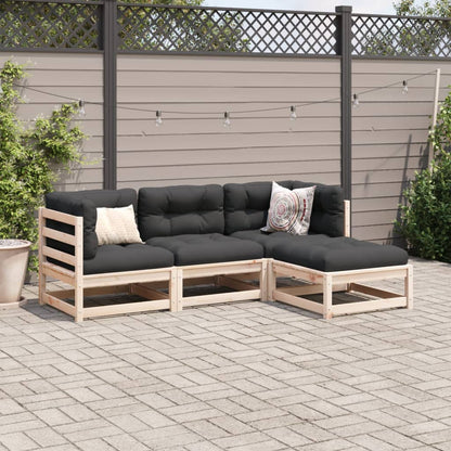 4-delige Loungeset met kussens massief grenenhout