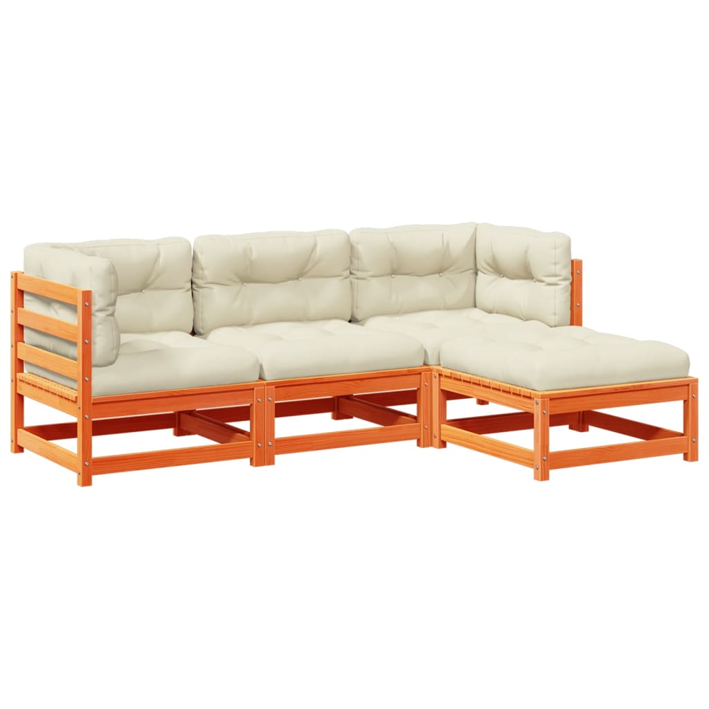 4-delige Loungeset met kussens massief grenenhout wasbruin