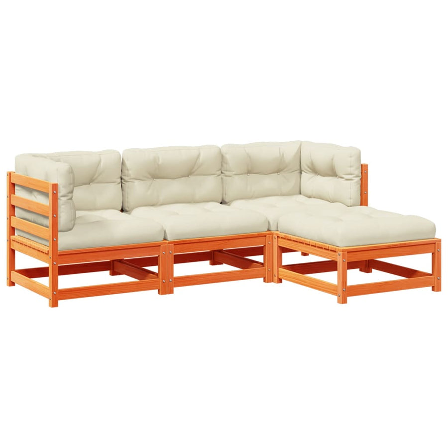 4-delige Loungeset met kussens massief grenenhout wasbruin