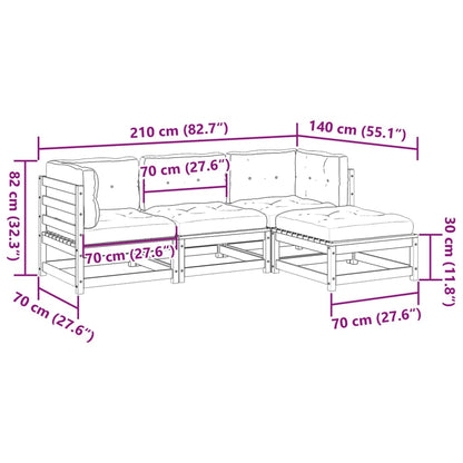 4-delige Loungeset met kussens massief grenenhout wasbruin