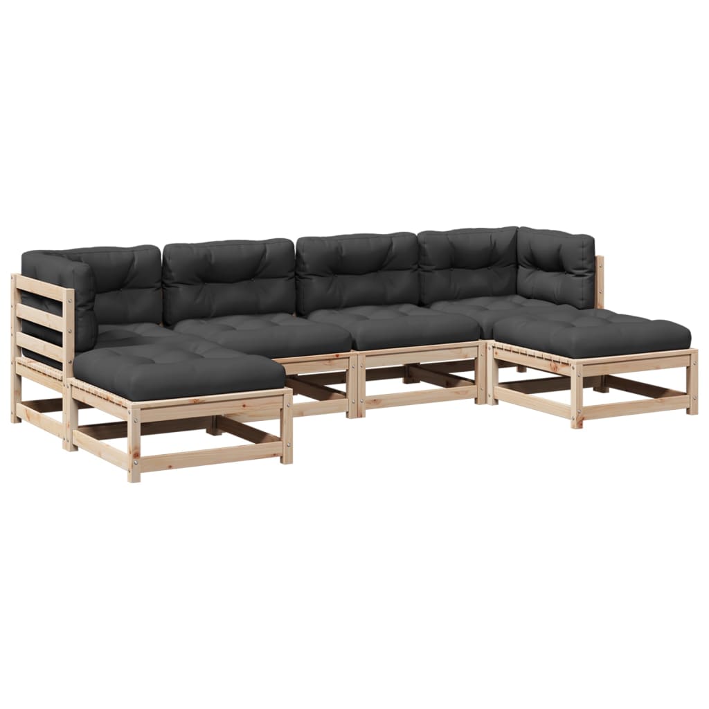6-delige Loungeset met kussens massief grenenhout