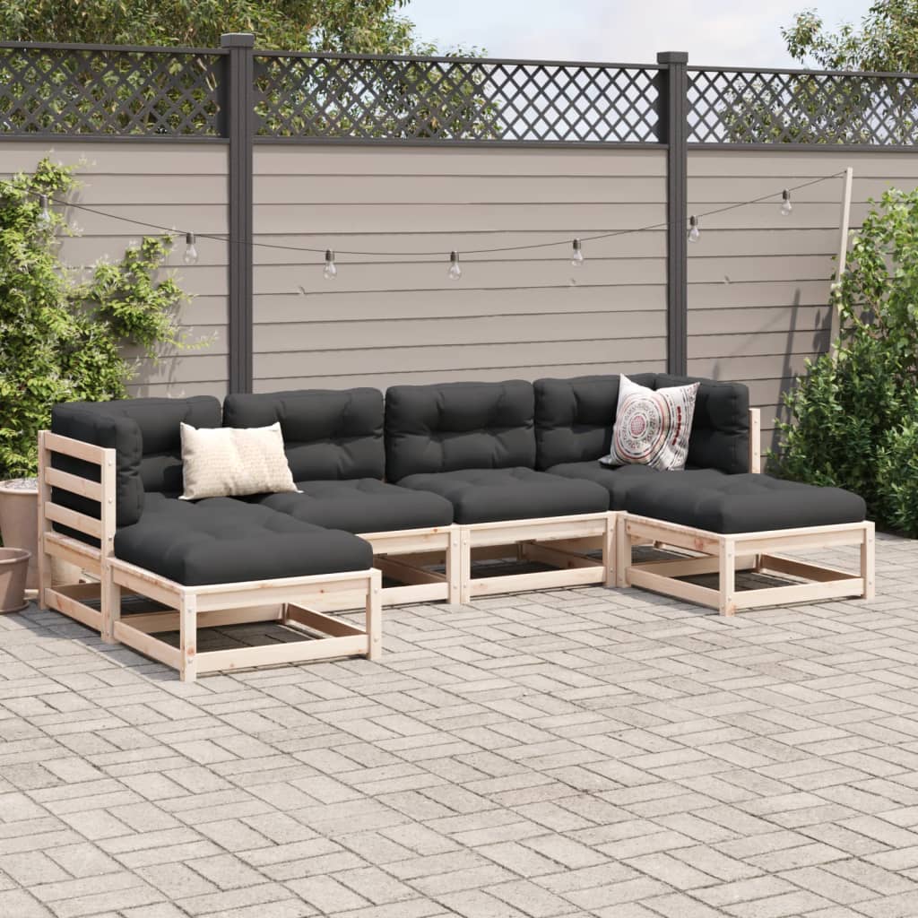 6-delige Loungeset met kussens massief grenenhout