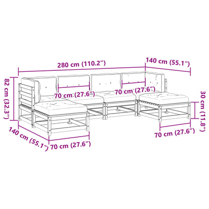 6-delige Loungeset met kussens massief grenenhout