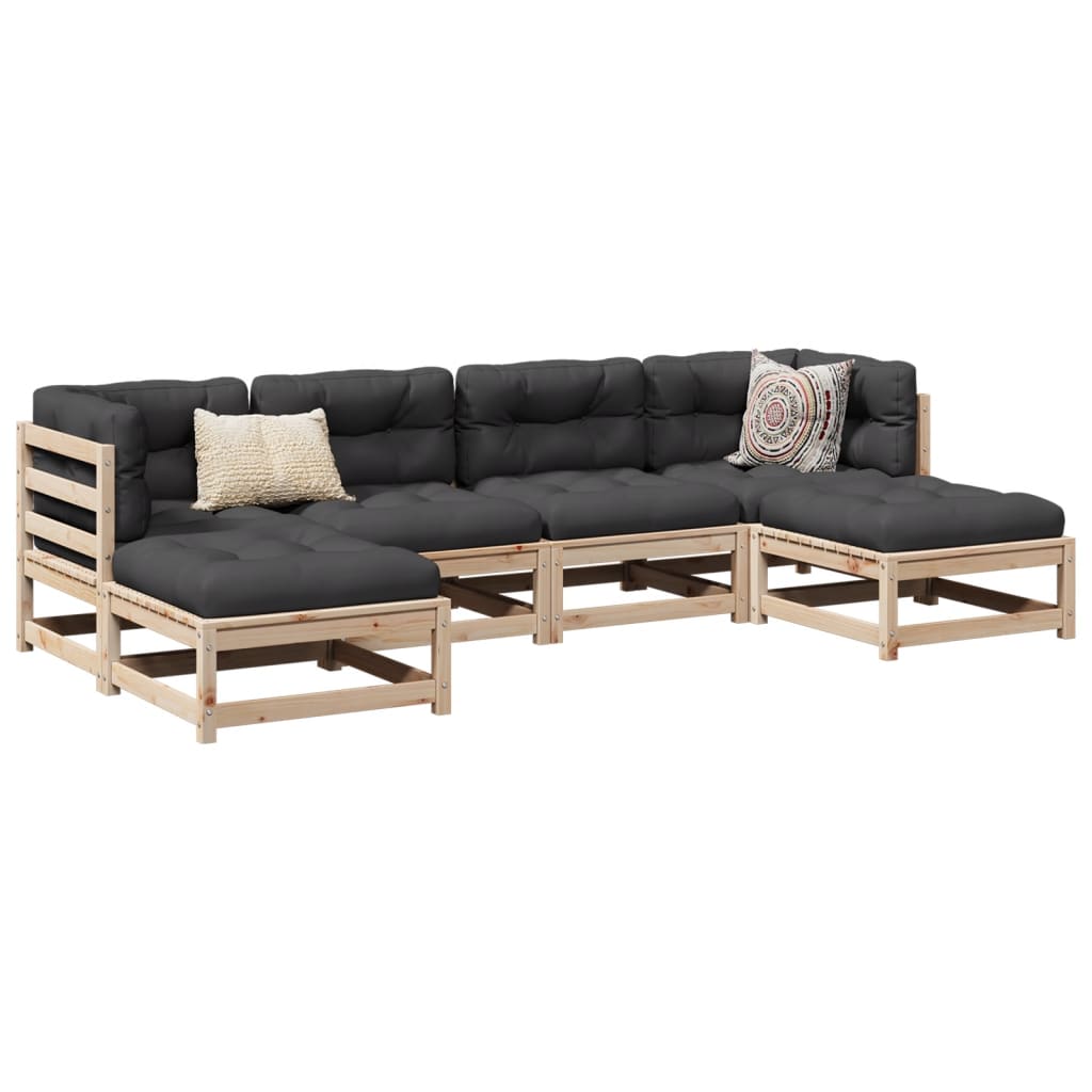 6-delige Loungeset met kussens massief grenenhout