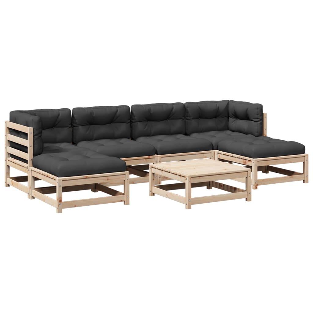 7-delige Loungeset met kussens massief grenenhout