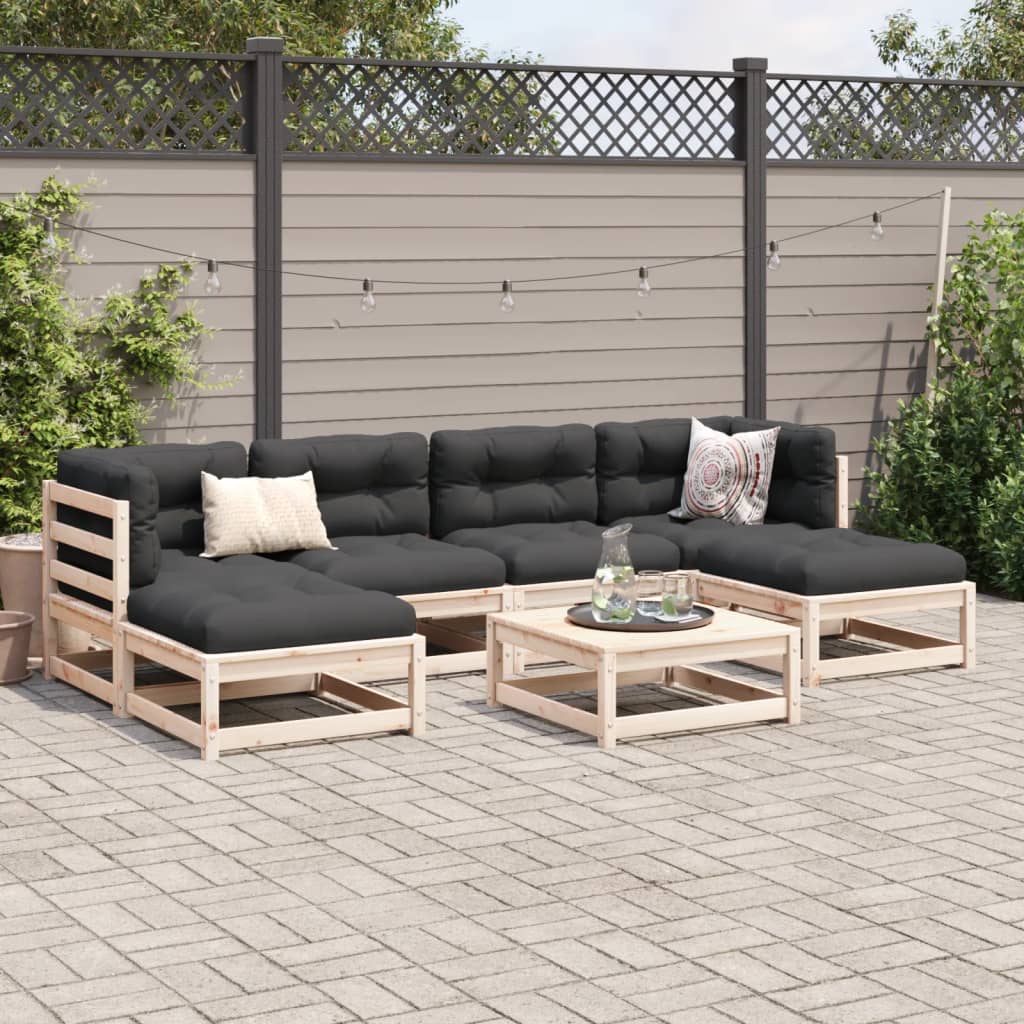 7-delige Loungeset met kussens massief grenenhout