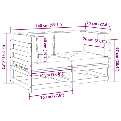 2-delige Loungeset met kussens massief grenenhout wasbruin