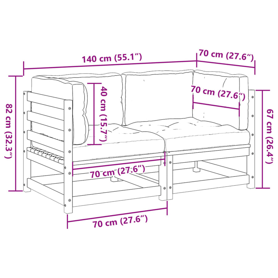 2-delige Loungeset met kussens massief grenenhout wasbruin