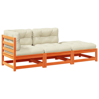 3-delige Loungeset met kussens massief grenenhout wasbruin