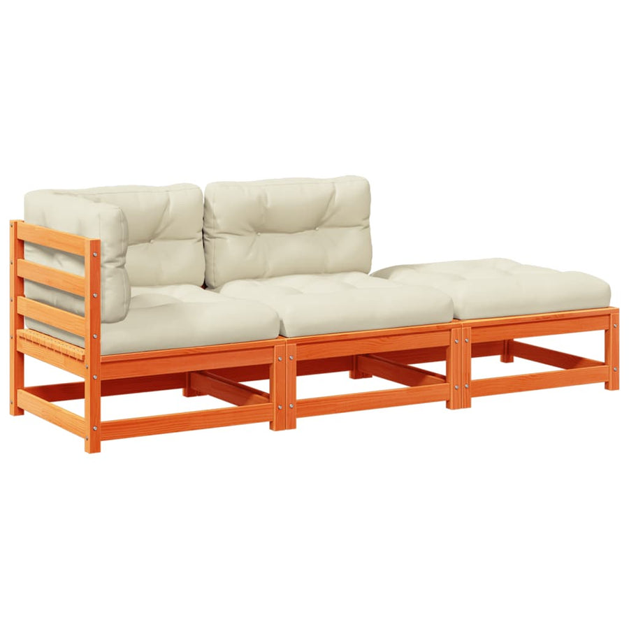 3-delige Loungeset met kussens massief grenenhout wasbruin