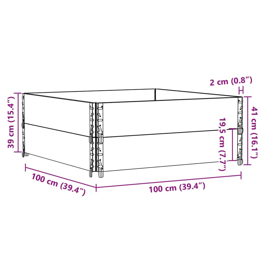 Palletopzetranden 2 st 100x100 cm massief grenenhout