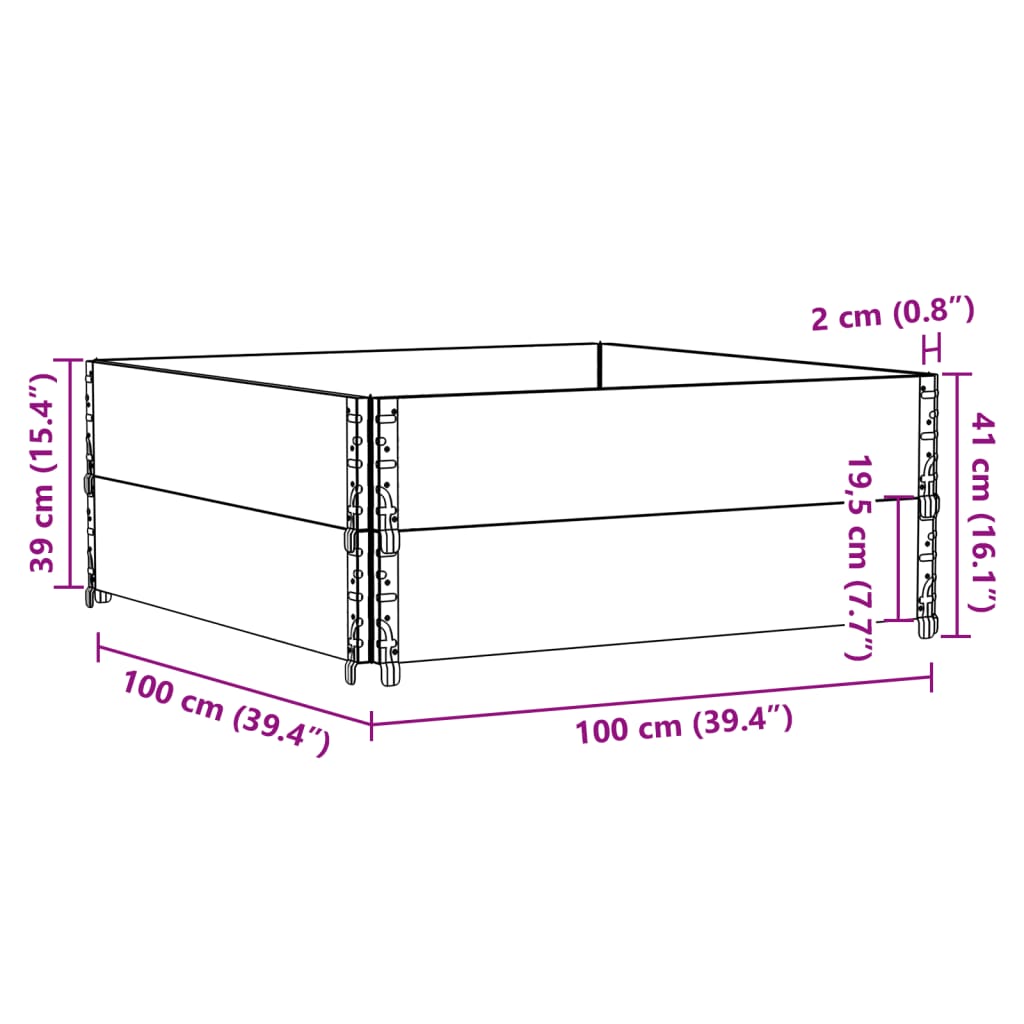 Palletopzetranden 2 st 100x100 cm massief grenenhout zwart