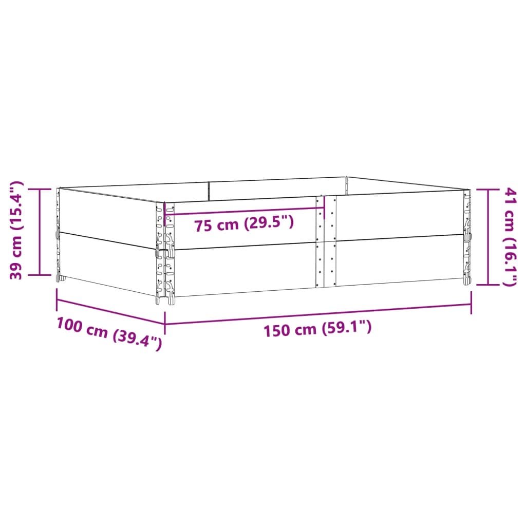 Palletopzetranden 2 st 150x100 cm massief grenenhout