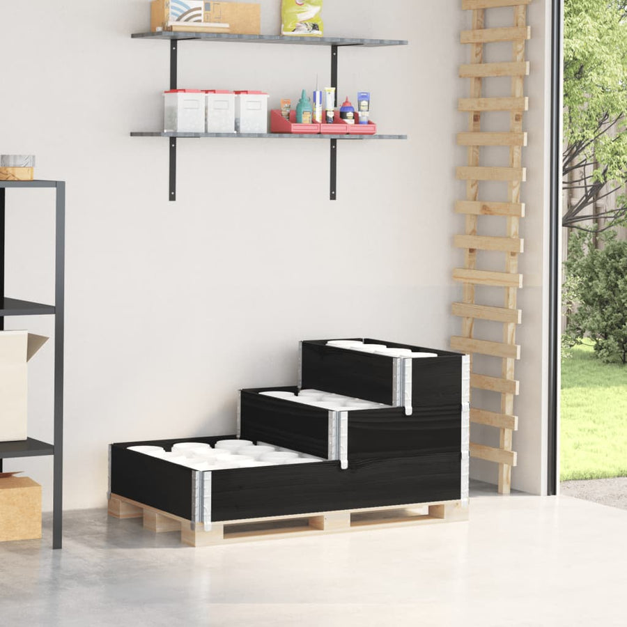 Palletopzetrand 3-laags 120x80 cm massief grenenhout zwart