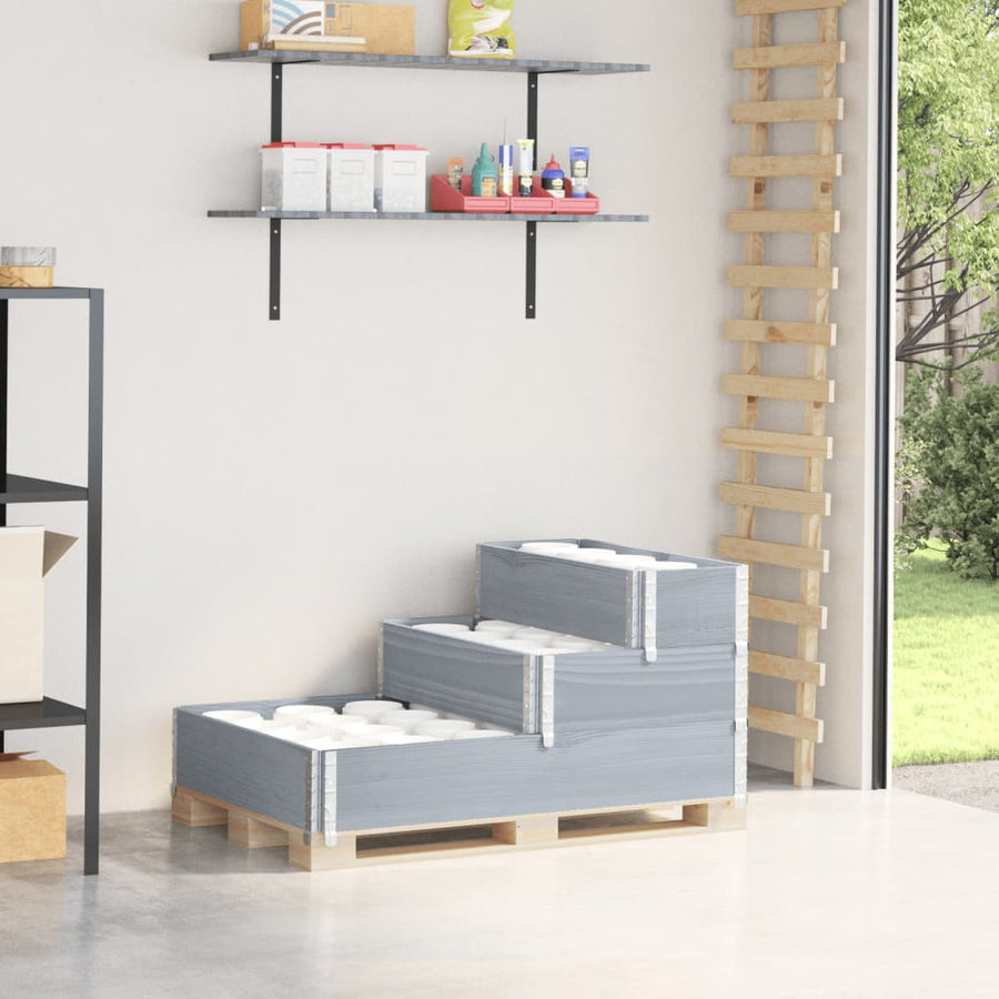 Palletopzetrand 3-laags 120x80 cm massief grenenhout grijs