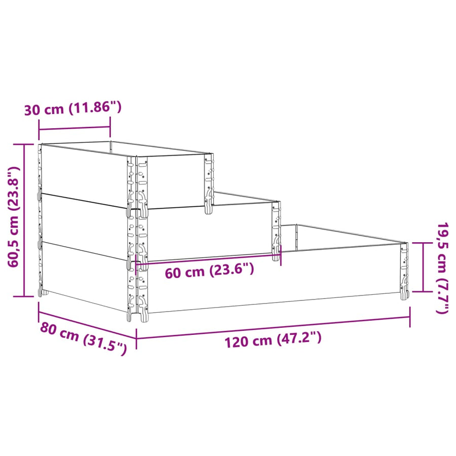 Palletopzetrand 3-laags 120x80 cm massief grenenhout bruin