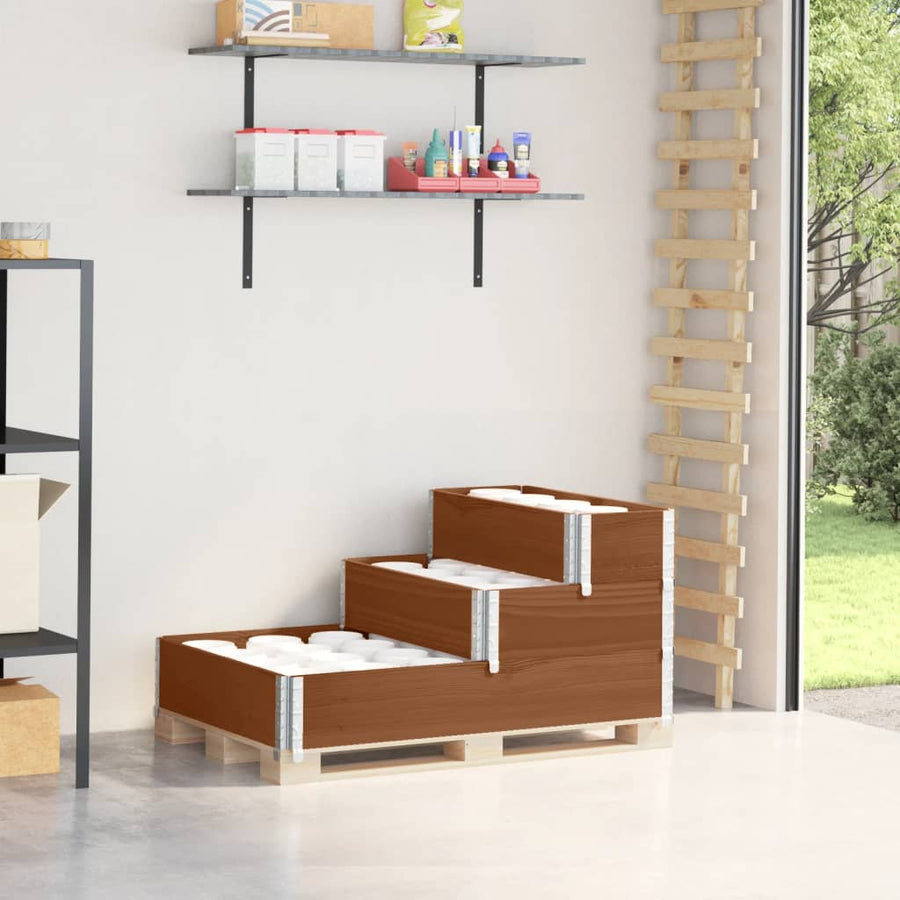 Palletopzetrand 3-laags 120x80 cm massief grenenhout bruin