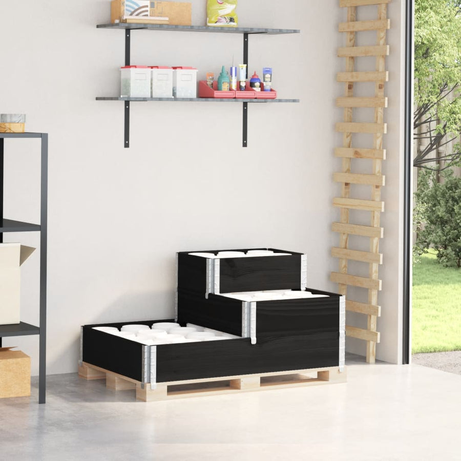 Palletopzetrand 3-laags 120x80 cm massief grenenhout zwart