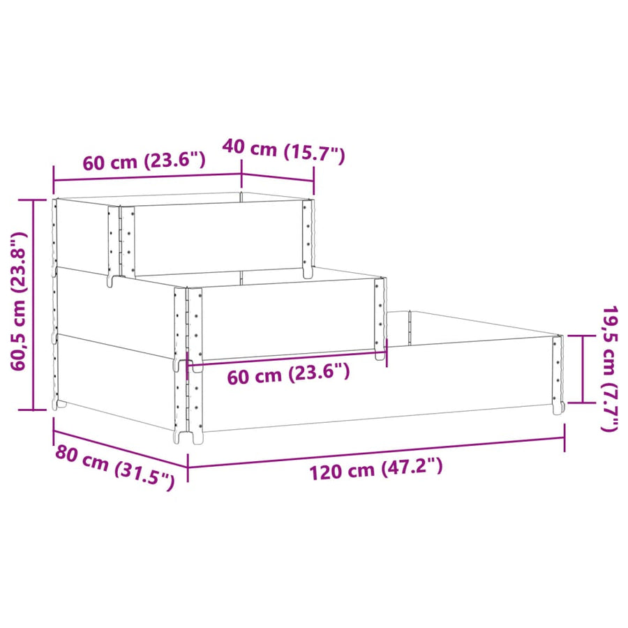 Palletopzetrand 3-laags 120x80 cm massief grenenhout bruin